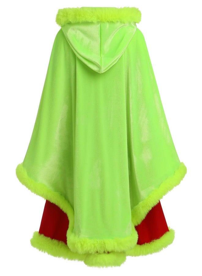 IMEKIS Kids for Girl Santa Mrs Claus Christmas Outfit Princess Gingham with Winter Velvet Cape Cloak Toddler Elf Xmas Holiday Photoshoot Red Green 3-4T - Image 3